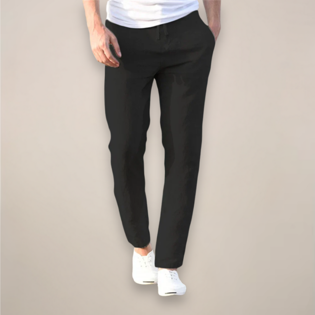 Men's Linen Pants - Elasticated Drawstring Waist Straight Leg