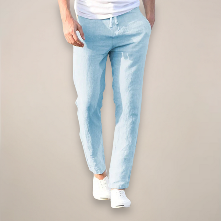 Men's Linen Pants - Elasticated Drawstring Waist Straight Leg