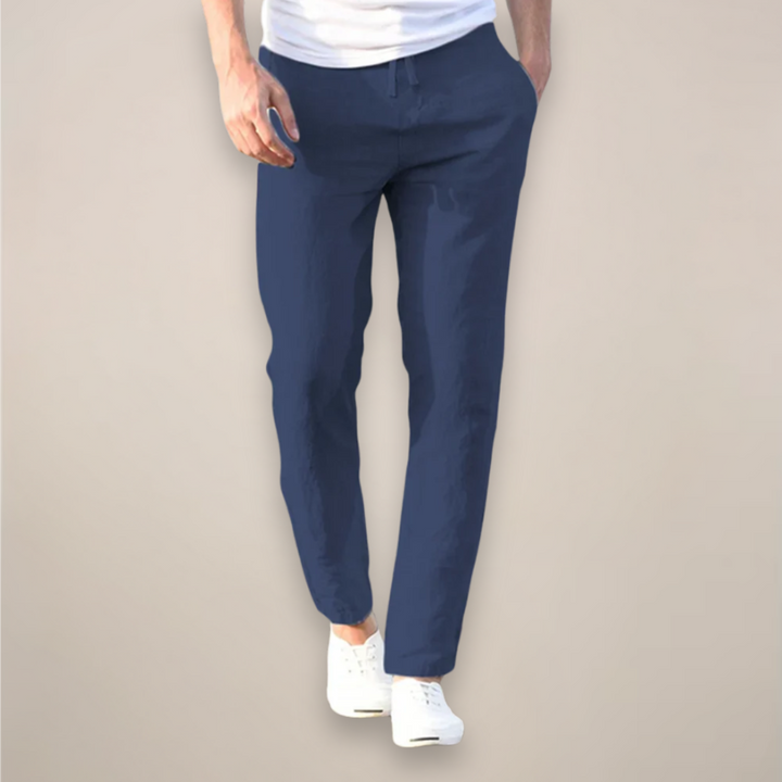 Men's Linen Pants - Elasticated Drawstring Waist Straight Leg