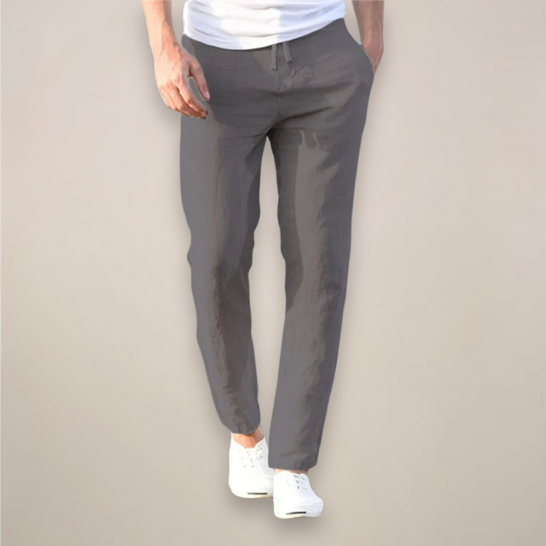 Men's Linen Pants - Elasticated Drawstring Waist Straight Leg