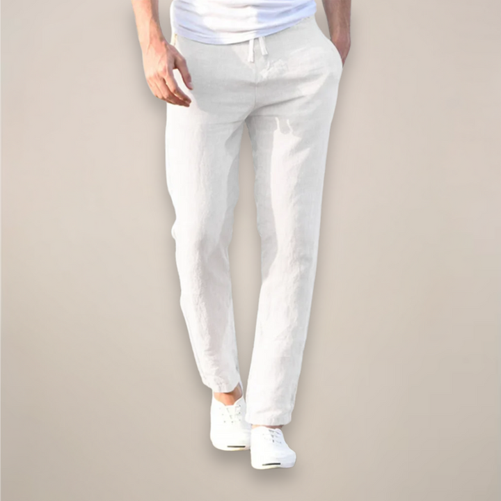 Men's Linen Pants - Elasticated Drawstring Waist Straight Leg