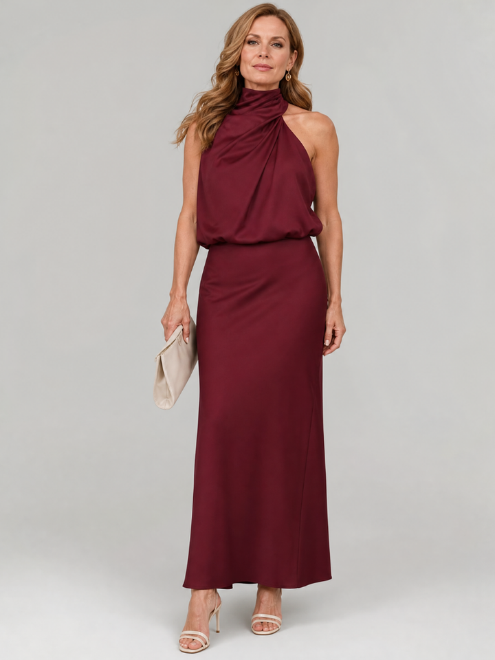 Nopal | Sleeveless Midi Dress with Draped Neckline