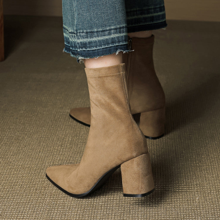 Women's Ankle Boots - Pointed Toe Block Heel Side Zip