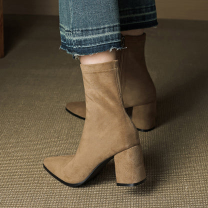 Women's Ankle Boots - Pointed Toe Block Heel Side Zip