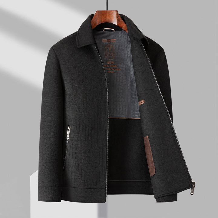 Men’s Pure Wool Tailored Zip-Front Jacket with Structured Collar