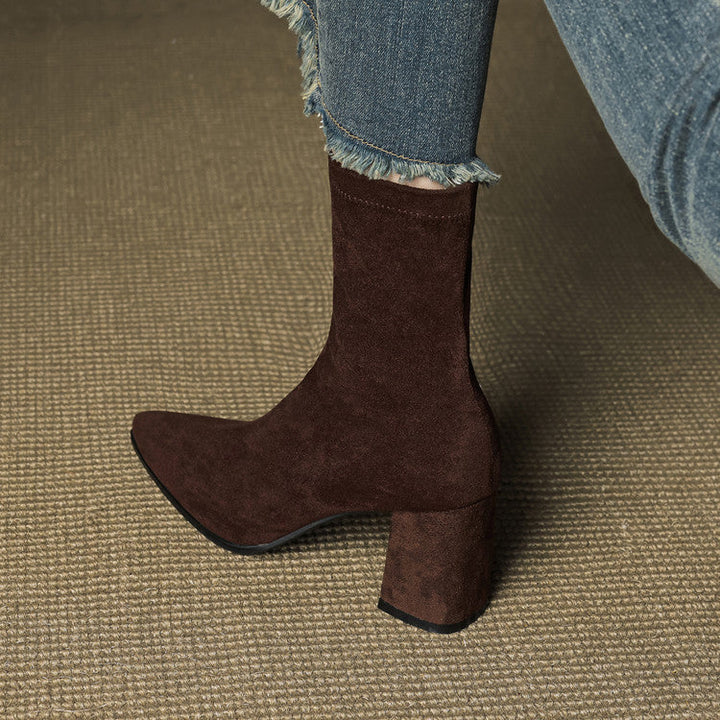 Women's Ankle Boots - Pointed Toe Block Heel Side Zip