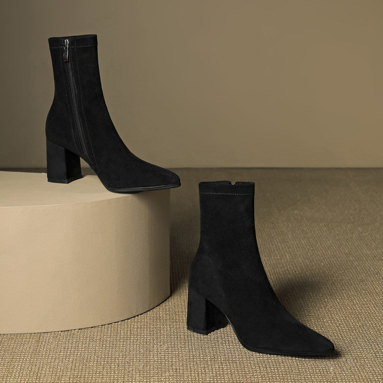Women's Ankle Boots - Pointed Toe Block Heel Side Zip