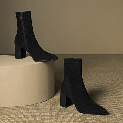 Women's Ankle Boots - Pointed Toe Block Heel Side Zip