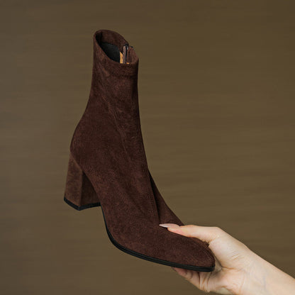 Women's Ankle Boots - Pointed Toe Block Heel Side Zip