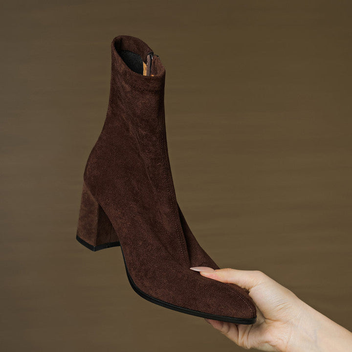 Women's Ankle Boots - Pointed Toe Block Heel Side Zip