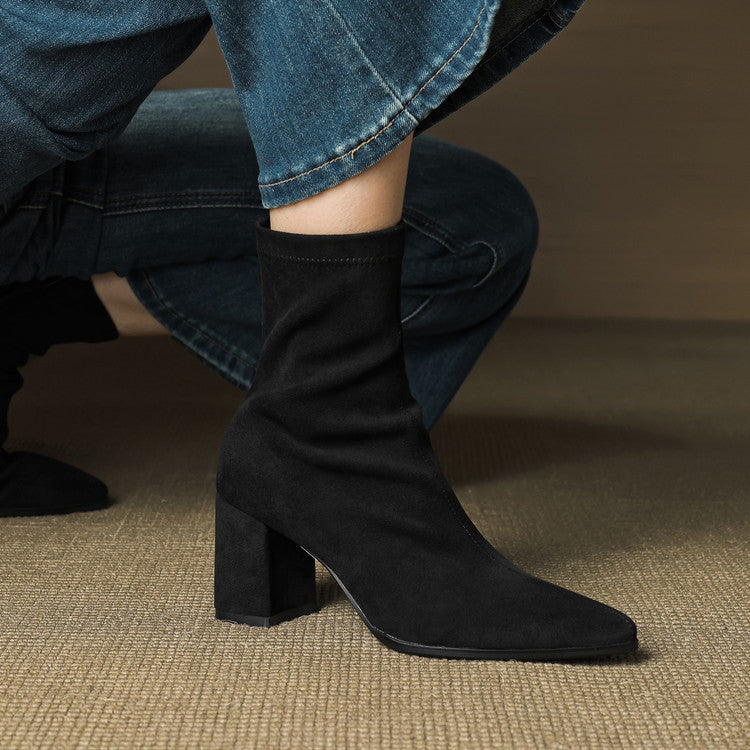 Women's Ankle Boots - Pointed Toe Block Heel Side Zip