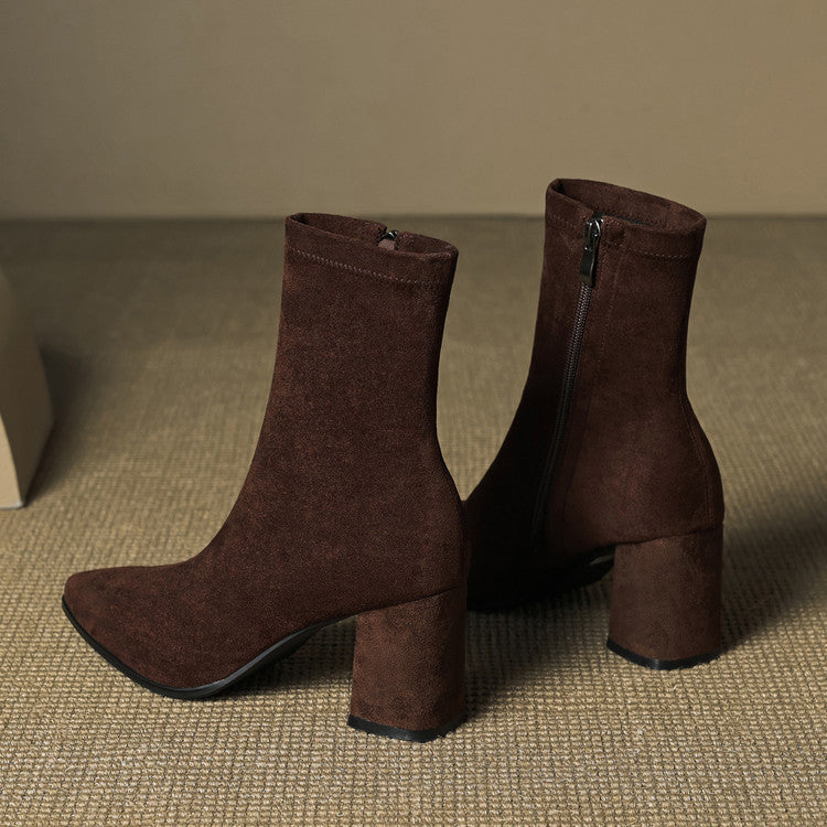 Women's Ankle Boots - Pointed Toe Block Heel Side Zip