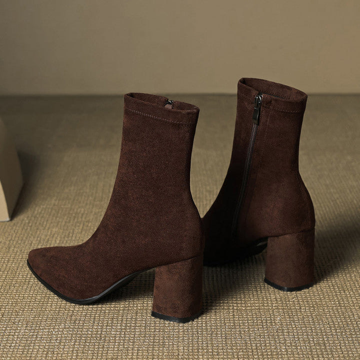 Women's Ankle Boots - Pointed Toe Block Heel Side Zip