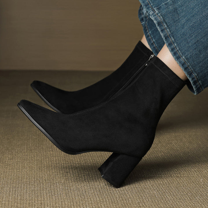 Women's Ankle Boots - Pointed Toe Block Heel Side Zip