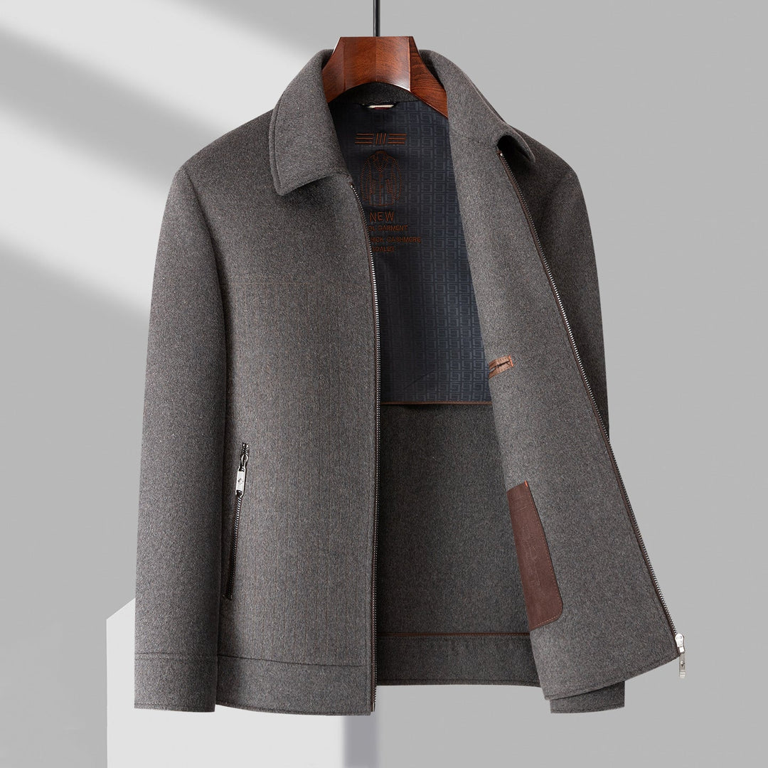Men’s Pure Wool Tailored Zip-Front Jacket with Structured Collar