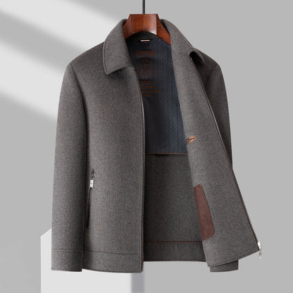 Men’s Pure Wool Tailored Zip-Front Jacket with Structured Collar