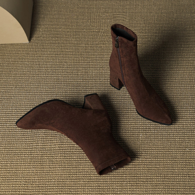 Women's Ankle Boots - Pointed Toe Block Heel Side Zip