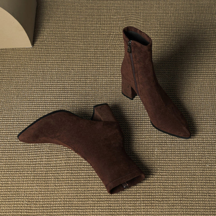 Women's Ankle Boots - Pointed Toe Block Heel Side Zip