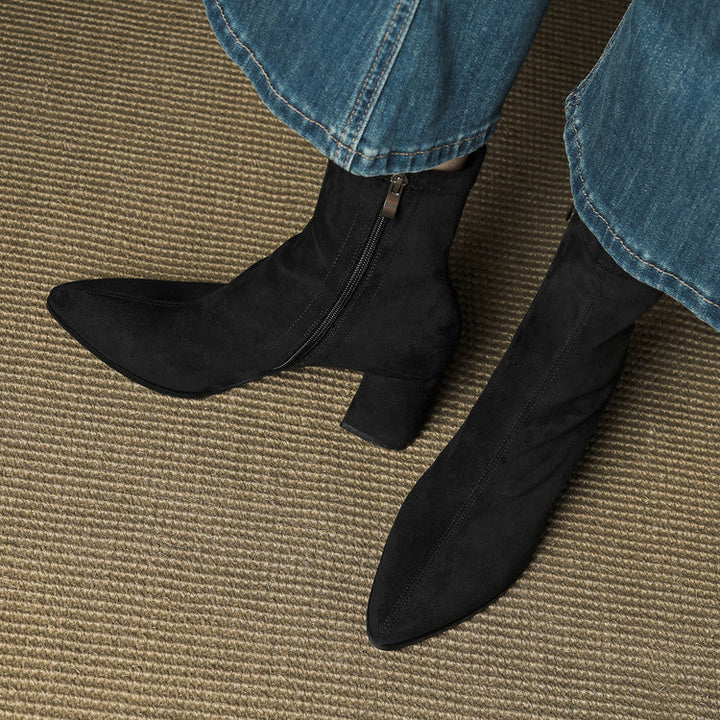 Women's Ankle Boots - Pointed Toe Block Heel Side Zip