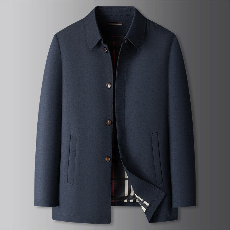 Men’s Smart Casual Coat Mens – Button Front Collared Jacket with Straight Hem and Side Pockets