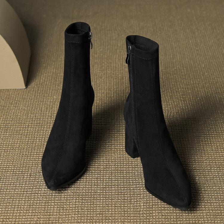 Women's Ankle Boots - Pointed Toe Block Heel Side Zip
