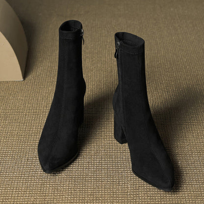 Women's Ankle Boots - Pointed Toe Block Heel Side Zip