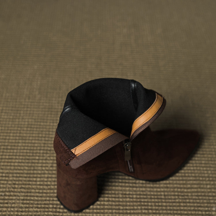 Women's Ankle Boots - Pointed Toe Block Heel Side Zip