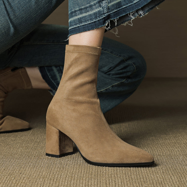 Women's Ankle Boots - Pointed Toe Block Heel Side Zip
