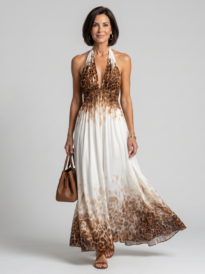 Orlune | White Midi Dress with Pleated Design