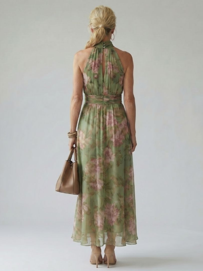 Mirelle | Halter Midi Dress with Gathered Detail