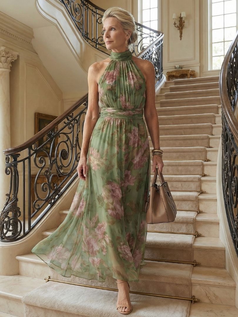 Mirelle | Halter Midi Dress with Gathered Detail