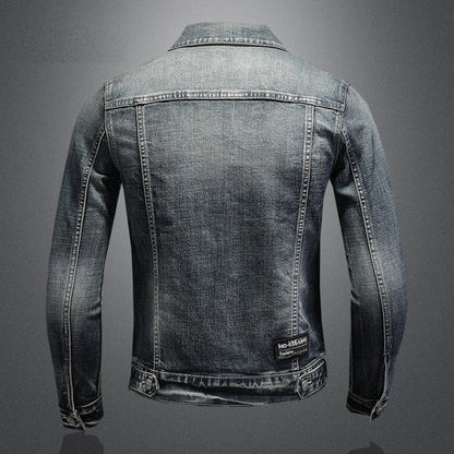 Men's Denim Jacket - Slim Fit Button Front with Chest Pockets and Embroidered Detail