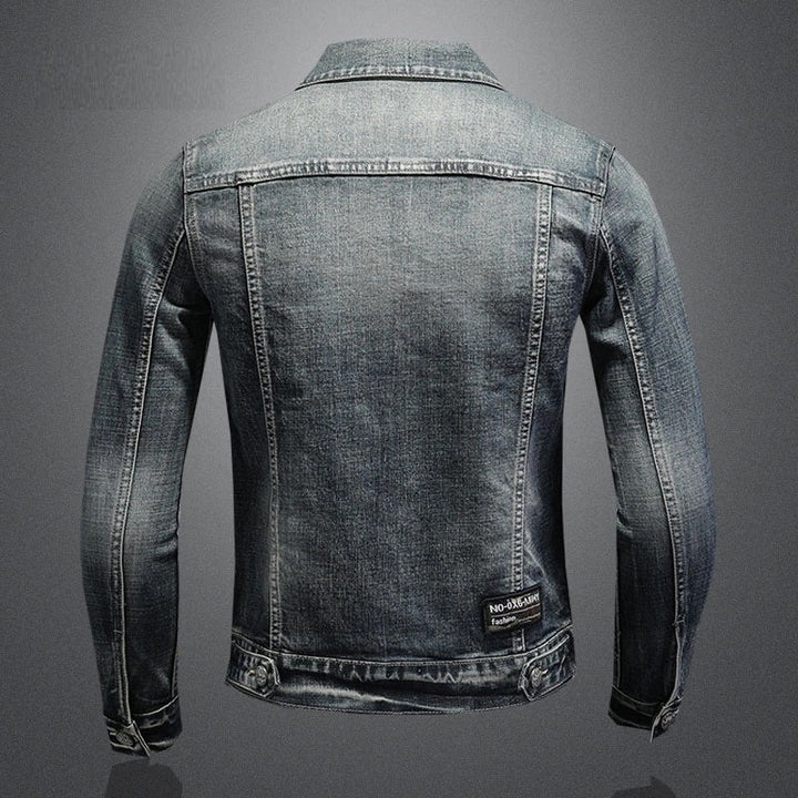 Men's Denim Jacket - Slim Fit Button Front with Chest Pockets and Embroidered Detail