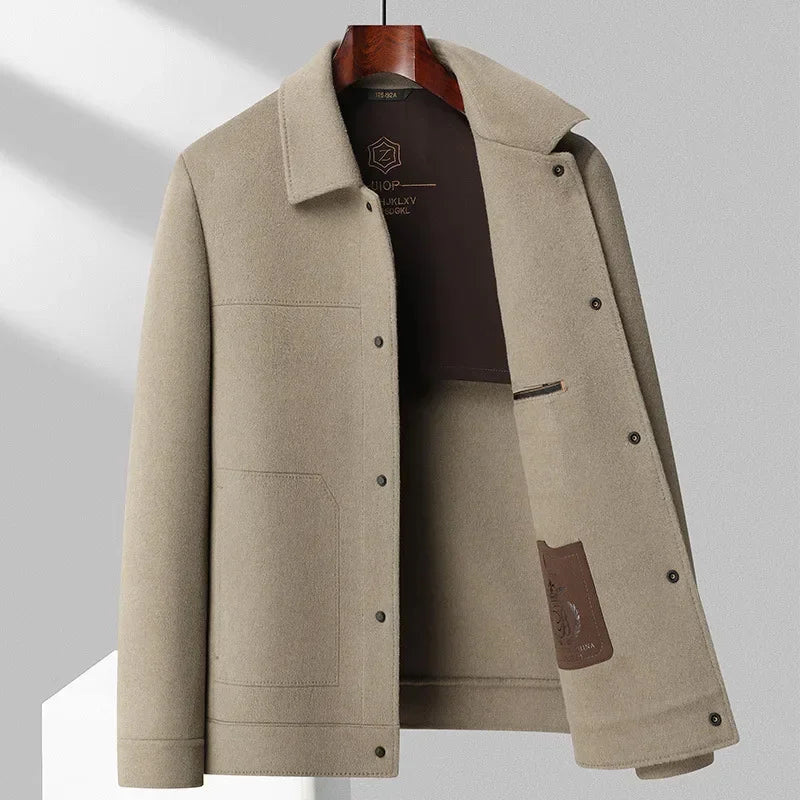 Men’s Double Faced Wool Jacket with Polo Collar and Button Front