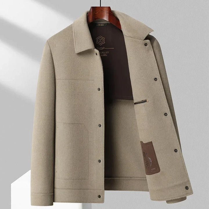 Men’s Double Faced Wool Jacket with Polo Collar and Button Front