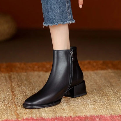 Women’s Ankle Boots – Chunky Block Heel Slip On Boots with Almond Toe