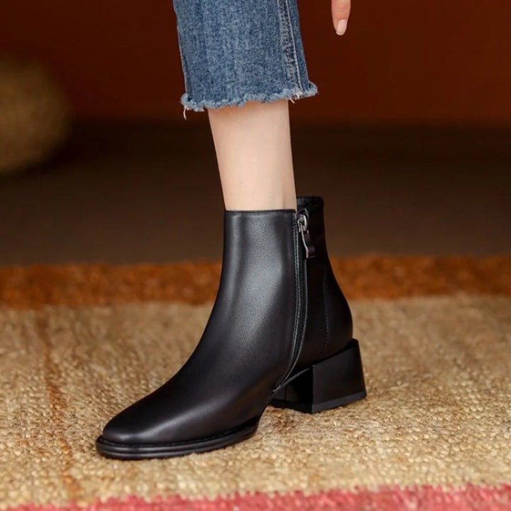 Women’s Ankle Boots – Chunky Block Heel Slip On Boots with Almond Toe