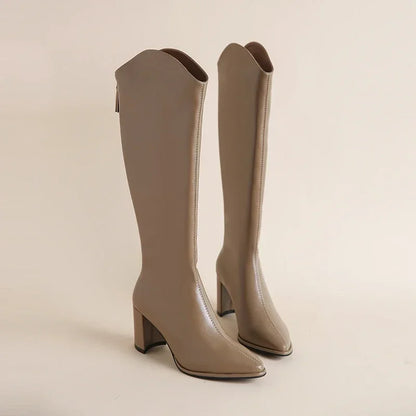 Women’s Pointed Toe Knee-High Boots – Block Heel Tall Silhouette