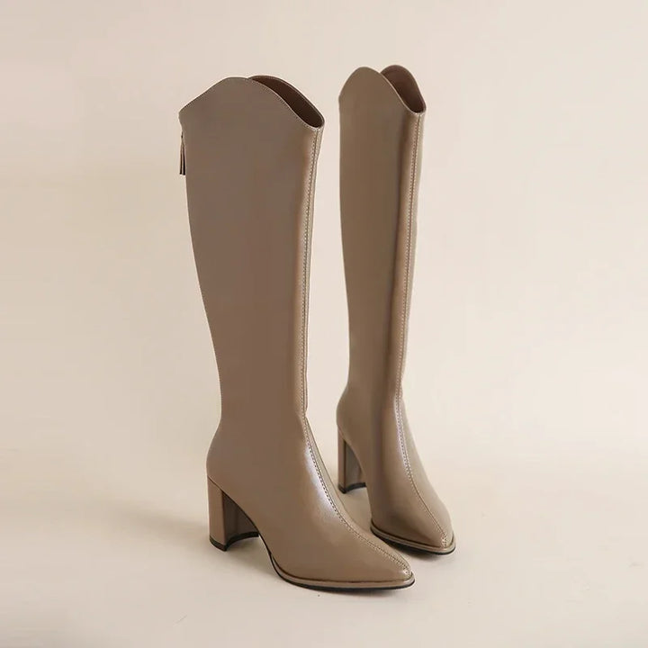 Women’s Pointed Toe Knee-High Boots – Block Heel Tall Silhouette