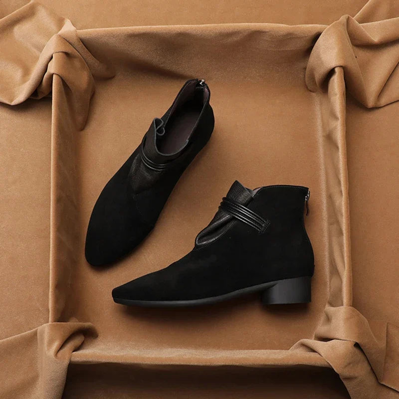 Women’s Faux Suede Ankle Boots with Side Zip Closure and Low Block Heel