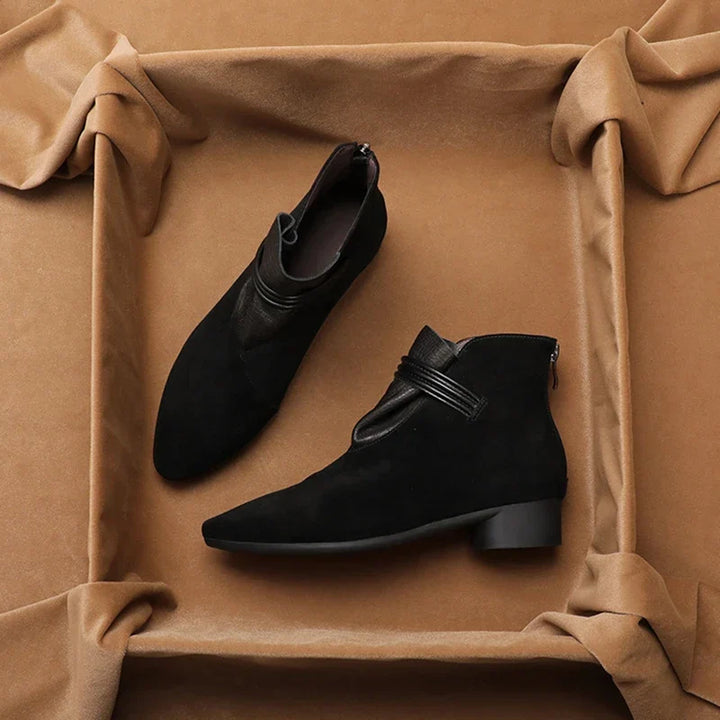 Women’s Faux Suede Ankle Boots with Side Zip Closure and Low Block Heel