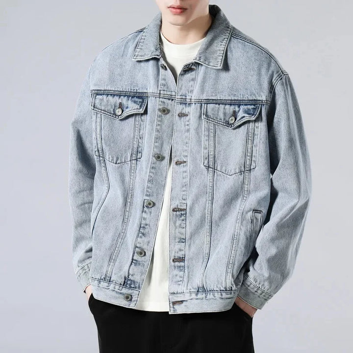 Men's Denim Long Sleeve Button Front Collar Jacket