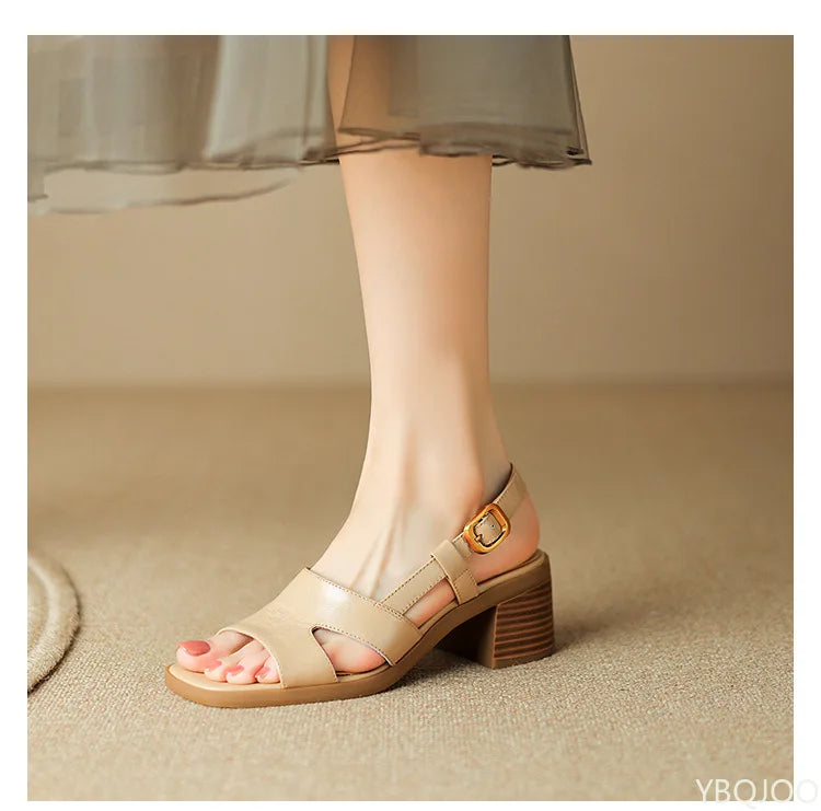 Women’s Slingback Sandals with Square Toe and Buckle Strap Closure