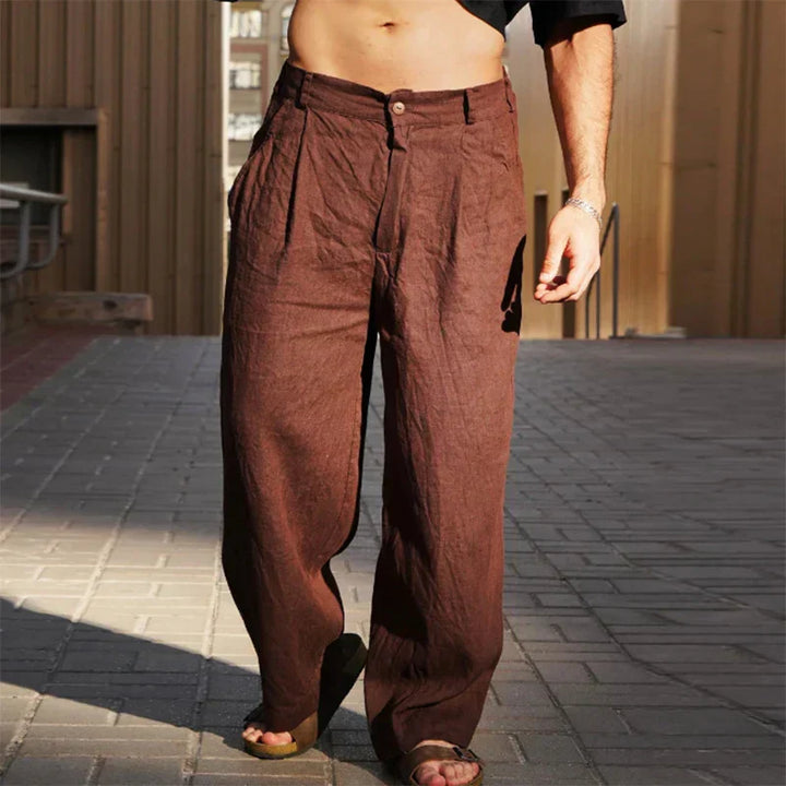 Men's Linen Pants - Pleated Wide Leg Full Length Style