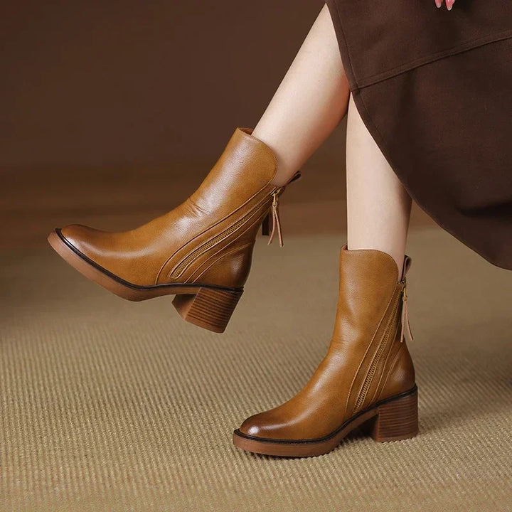 Women's Ankle Boots - Round Toe - Side Zip - Tassel Pull - Stacked Block Heel - Platform Sole