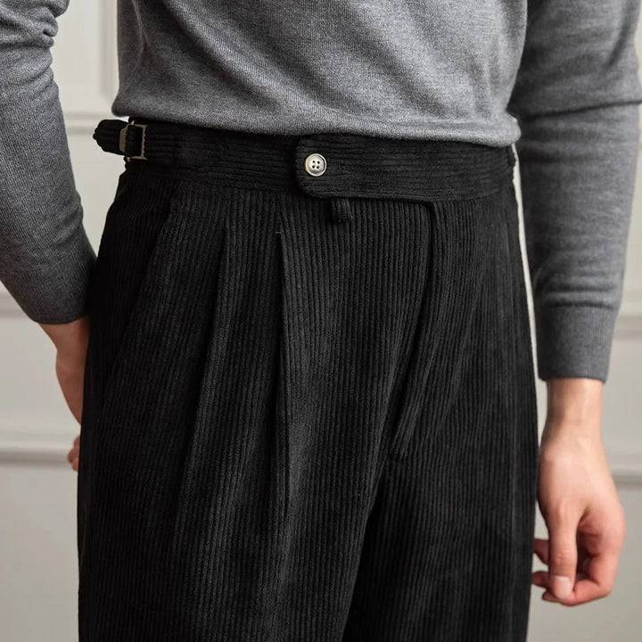 Men's Corduroy Pleated Pants - High Rise - Side Adjusters - Cuffed Hem