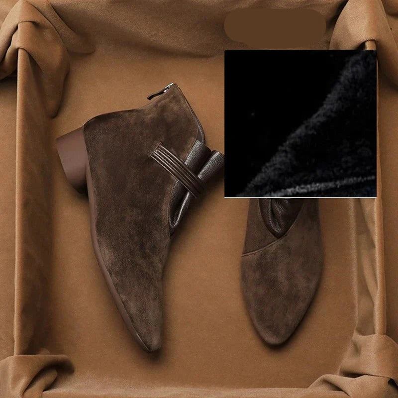 Women’s Faux Suede Ankle Boots with Side Zip Closure and Low Block Heel
