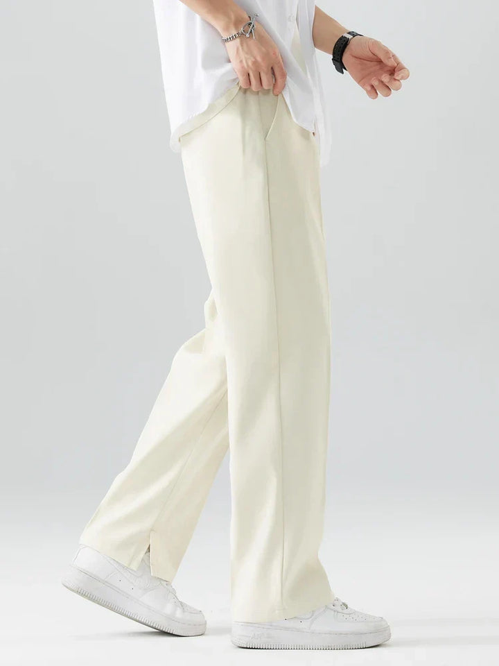 Men's Pleated Wide Leg Pants - Elasticated Waist Straight Cut