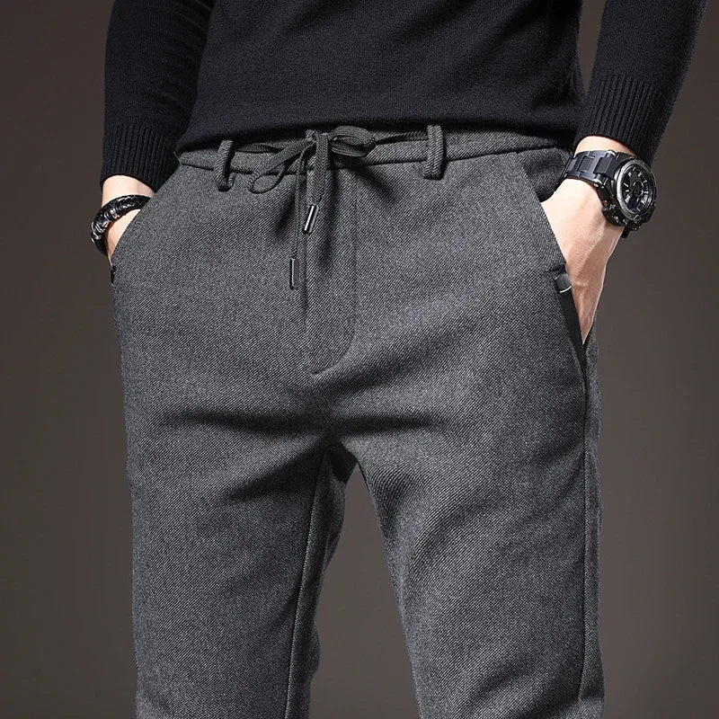Men's Slim Fit Chinos - Drawstring Waist Zip Fly Tapered Leg