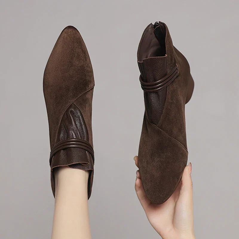Women’s Faux Suede Ankle Boots with Side Zip Closure and Low Block Heel